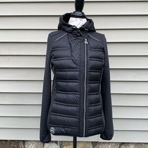 Michael MICHAEL KORS Mixed Media Quilted Jersey Knit Jacket - Black/Gray